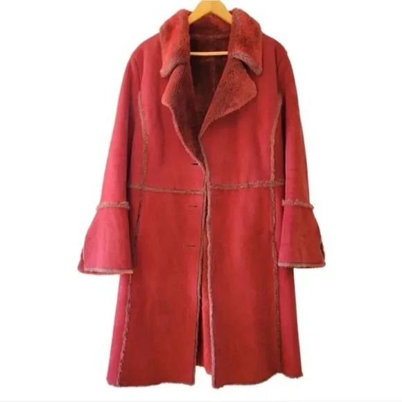 EM Studio London Suede Faux Fur Penny Lane Long Sleeve Belted Fall Winter Coat. - Picture 2 of 15